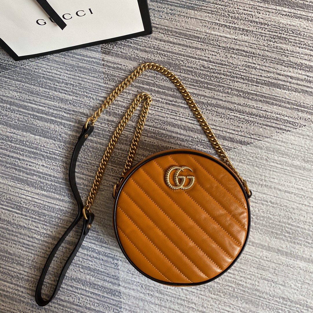 Gucci GG Marmont Mini Round Shoulder Bag 550154 Brown